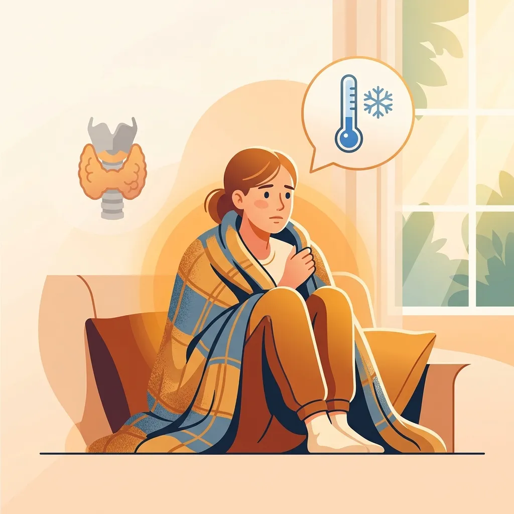 Ilustración de mujer con frío causado por metabolismo lento y función tiroidea baja
