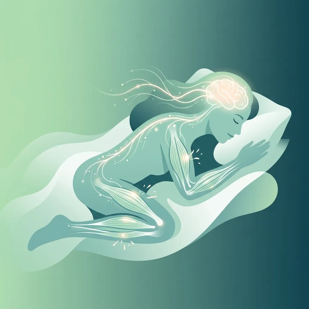 Persona durmiendo profundamente con vías neuronales relajadas y músculos liberando tensión gracias al magnesio bisglicinato