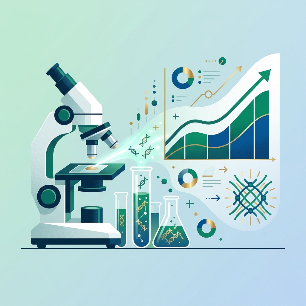 Estudios clínicos del colágeno hidrolizado con microscopio y gráficos de resultados positivos