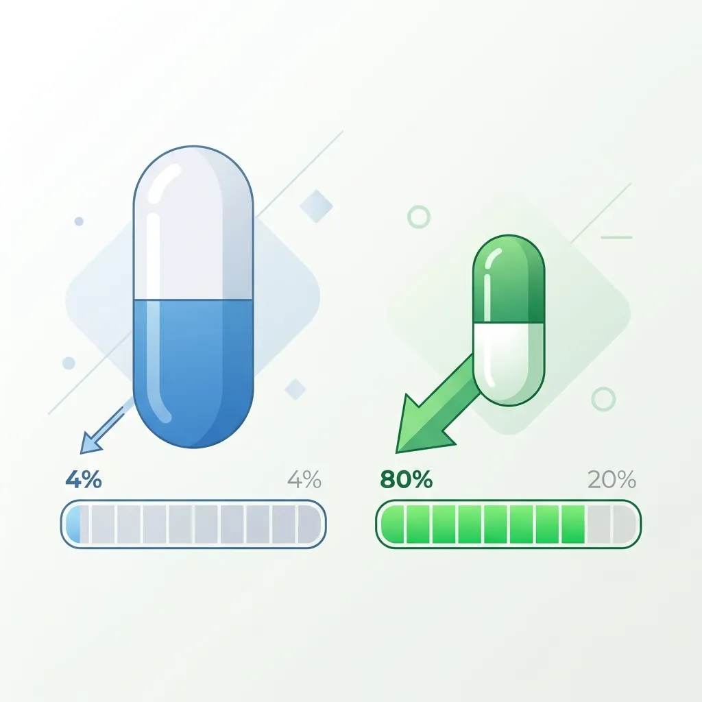 Comparación de biodisponibilidad: suplemento barato 4% absorción vs premium 80% absorción