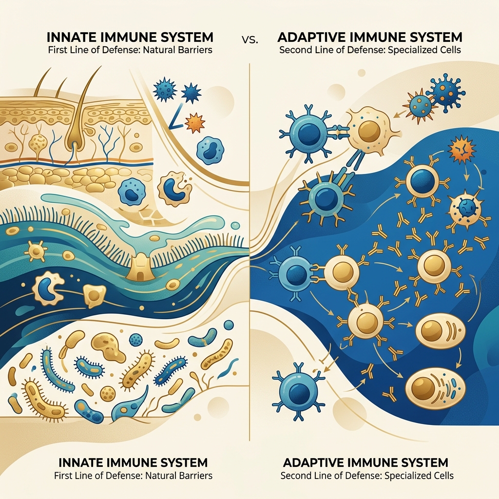 Sistema inmune innato vs adaptativo: barreras naturales y células especializadas