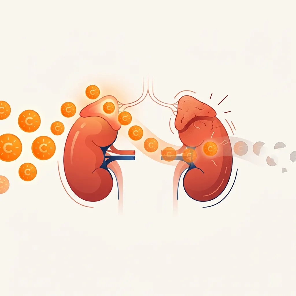Glándulas suprarrenales consumiendo vitamina C durante el estrés crónico
