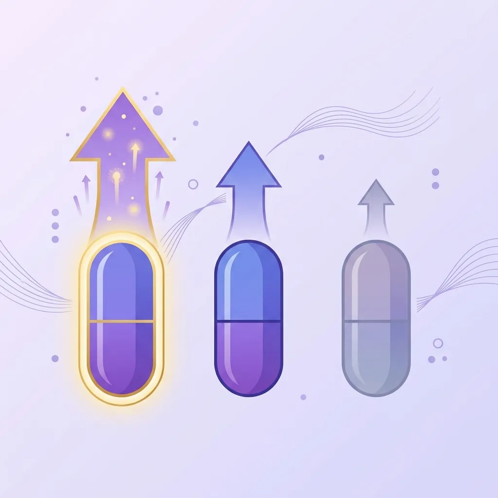 Comparación visual de tres tipos de magnesio y sus niveles de absorción: treonato, bisglicinato y óxido