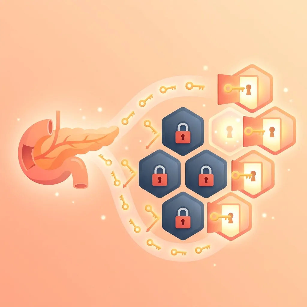 Insulina como llave en las células: células sanas que abren versus células resistentes que bloquean